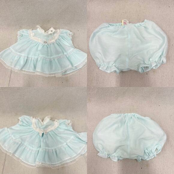 Vintage 80s Ruffled Peter Pan Collar Baby Dress & lined bloomer set 3-6 months - Picture 2 of 15
